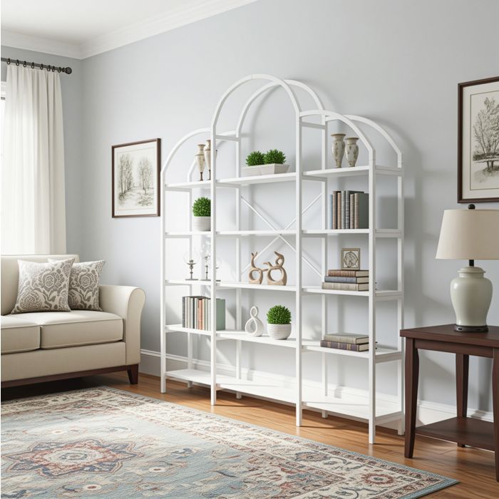 Bibliothèque étagère 5 niveaux EVRYAE 170 x 26 x 190 cm rangement ouvert métal et MDF blanc forme nuage
