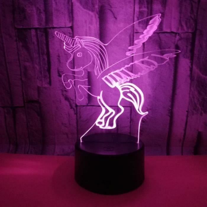 Licorne lampe usb led - Aueq - 3d visuelle nuit lumière chevet de chambre denfants table de lampe cadeau lampe lumière luminaire