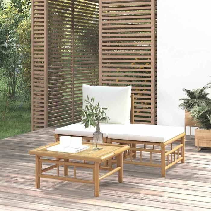 VIDAXL Salon bas de jardin (3 pcs) - ANTI-UV - + coussins - blanc crème bambou 65x55x30 cm M8830 VIDAXL Salon bas de jardin (3 pcs) - ANTI-UV - + coussins - blanc crème bambou 65x55x30 cm M8830