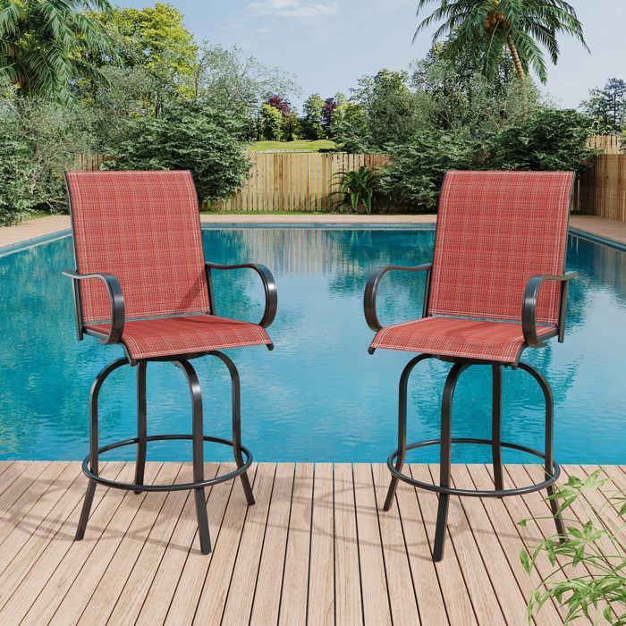 Lot de 2 fauteuils de jardin pivotants textilène respirant chaise de jardin 360° base métal pour extérieur terrasse rouge