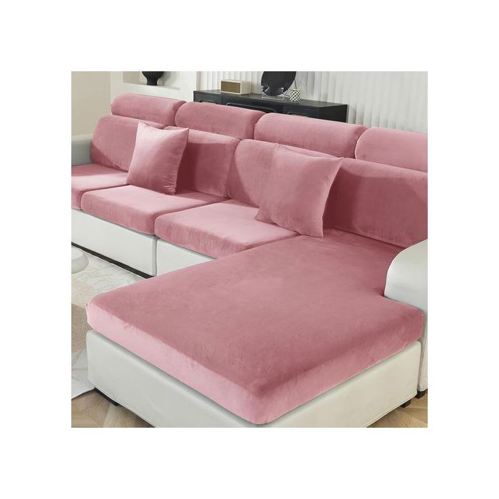 Housse assise canapé en velours - YSTYLE - pour canapés L/U/méridienne - Rose - Anti-tâche - Élastiques intégrés