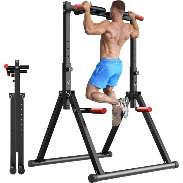 Power Tower Dip Station Chair Folding Gym Pull-Up Bar Adjustable Height Triangular Structure for Home Training