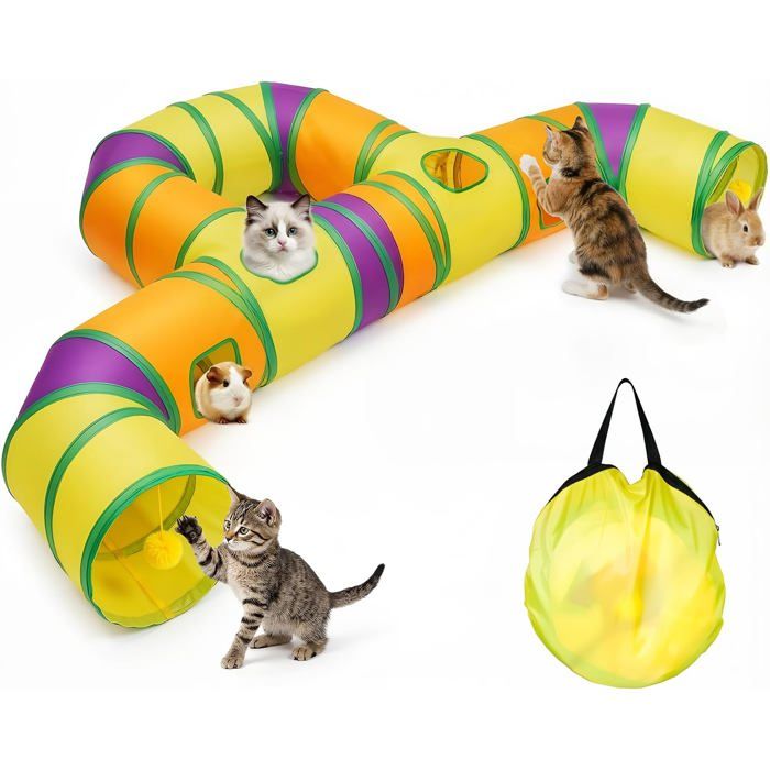 Tunnel de Jeu pour Chat Interieur Jouer Tube pour Chat avec Pompons Suspendus et Trou interactif pour Chatons