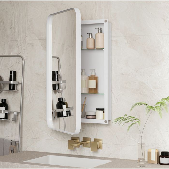 MEULVA Armoire à pharmacie avec miroir 76 x 51 cm métal et verre 2 étagères réglables blanc