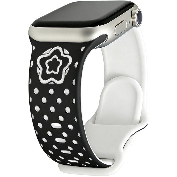 Stravo Bracelet silicone ajouré bicolore pour Apple Watch 44/45/46/49 mm (Series 4-11 SE Ultra) – Noir/Blanc