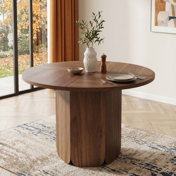 Table à Manger Ronde pour 4 à 6 Personnes Style Scandinave Minimaliste - TCQPZ - sans Chaise - MDF - Noyer