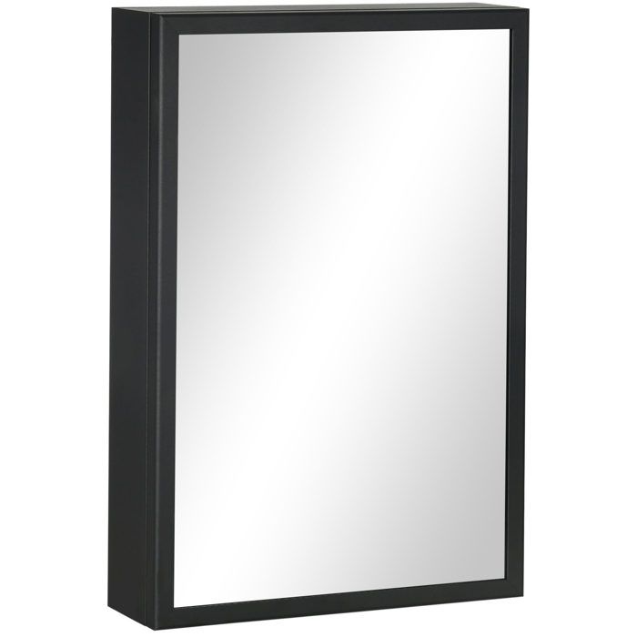 Armoire à pharmacie murale avec miroir 40 x 12 x 60 cm noir 3 étagères acier inoxydable sans montage