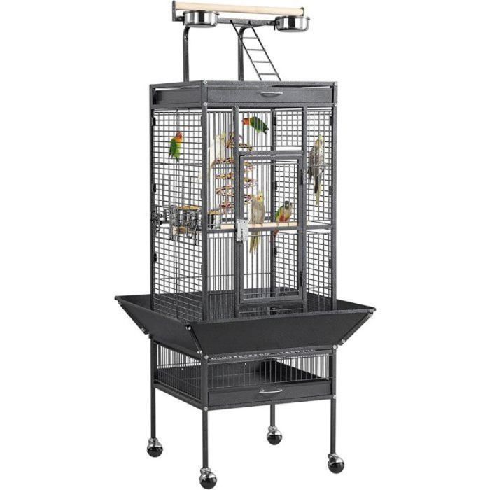 Cage oiseau grande taille en métal - pour perroquet et perruche - usage intérieur et extérieur - roulettes et serrure