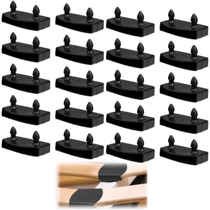 Lot de 20 supports de sommier à lattes 55 mm Support latéral interne noir Accessoires de literie en plastique Lot de 20 supports de sommier à lattes 55 mm Support latéral interne noir Accessoires de literie en plastique