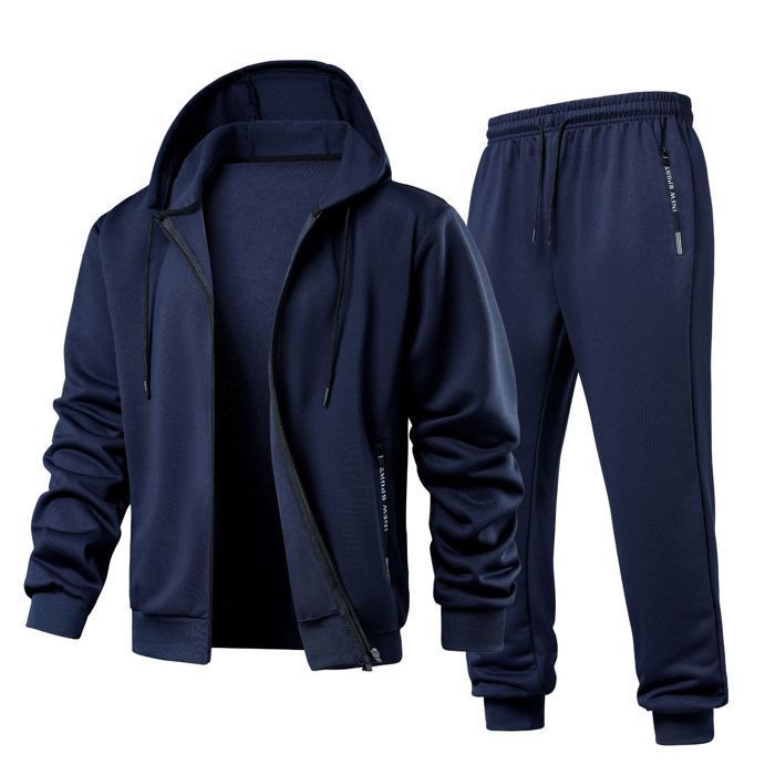 Survêtement Homme Ensemble Veste Sweat Capuche Et Pantalon de Jogging Taille Elastique Couleur Unie Pour Printemps et Automne - Bleu