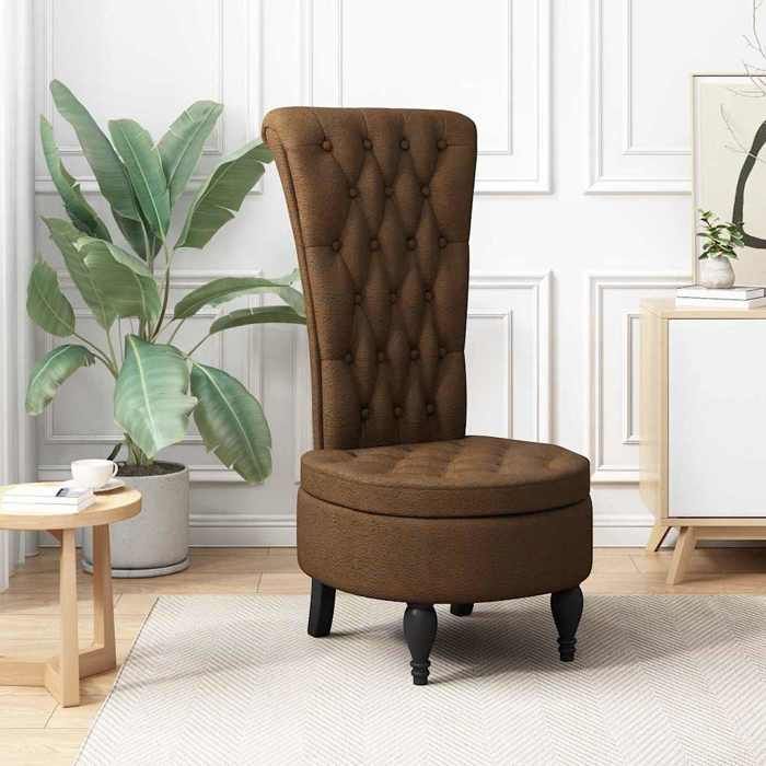 vidaXL Chaise simple - élégant - Fauteuil à pantoufle - 1 personne - Marron 56 5 x 70 x 110 cm Simili daim_7198