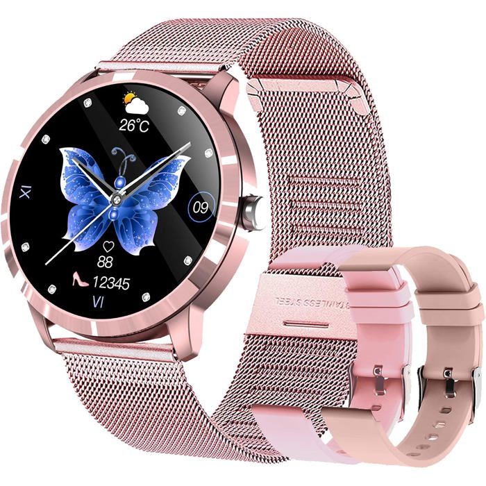 Montre Connectée Homme Femme Smartwatch Compatible Samsung Huawei Xiaomi Android iOS Podometre Sport Cardiofrequencemetre (Rose) Montre Connectée Homme Femme Smartwatch Compatible Samsung Huawei Xiaomi Android iOS Podometre Sport Cardiofrequencemetre (Rose)