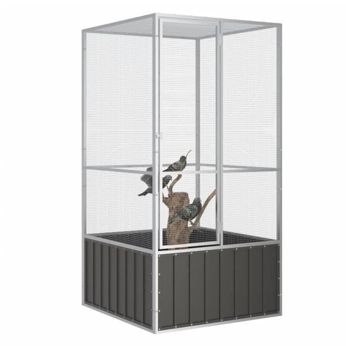 Cage à oiseaux Anthracite 111x107x2115 cm Acier galvanisé AKOZON7334124968360