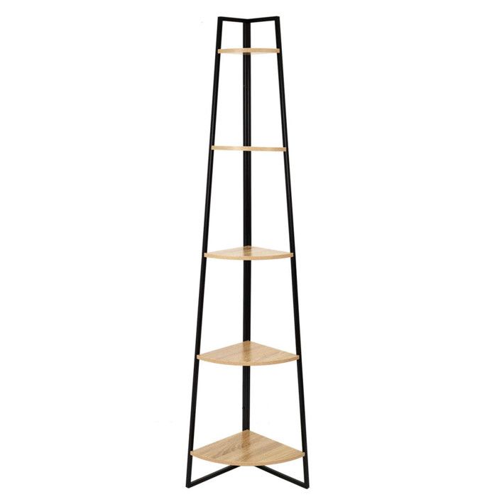 DANGA - Etagère dAngle Métal Noir Plateau Imitation Bois DANGA - Etagère dAngle Métal Noir Plateau Imitation Bois