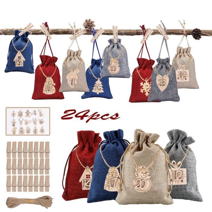 Sacs En Toile Pour Calendrier De L'Avent DIY - 24 Petits Sacs à Cordon, Parfait Pour Noël, Anniversaires Et Cadeaux - 10
