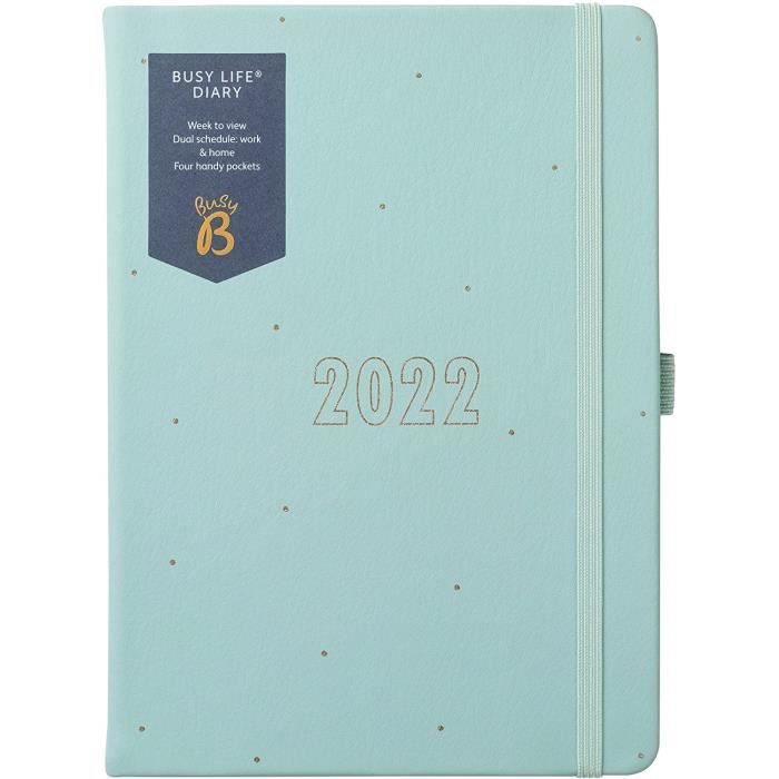 porte-stylo et poches 3301 A5 en simili cuir bleu avec double emploi du temps Busy B Busy Life Agenda semainier de janvier à décembre 2022