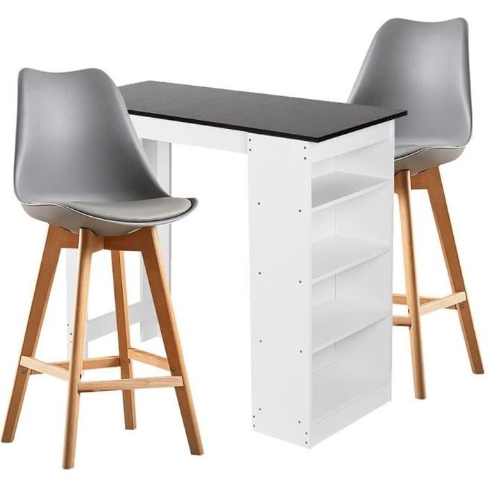 (115*50*103cm)table bar de 4 à 6 personnes, style moderne, blanc+ noir,table haute table de bar mange-debout