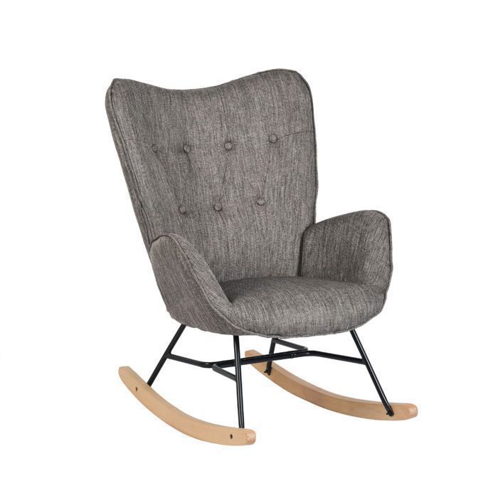 MEUBLES COSY Fauteuil à bascule allaitement scandinave avec accoudoirs en tissu gris foncé capitonné - EPPING MEUBLES COSY Fauteuil à bascule allaitement scandinave avec accoudoirs en tissu gris foncé capitonné - EPPING