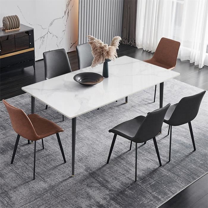 table à manger en marbre 120x70cm table rectangulaire table de cuisine salon salle à manger avec pieds en métal noir