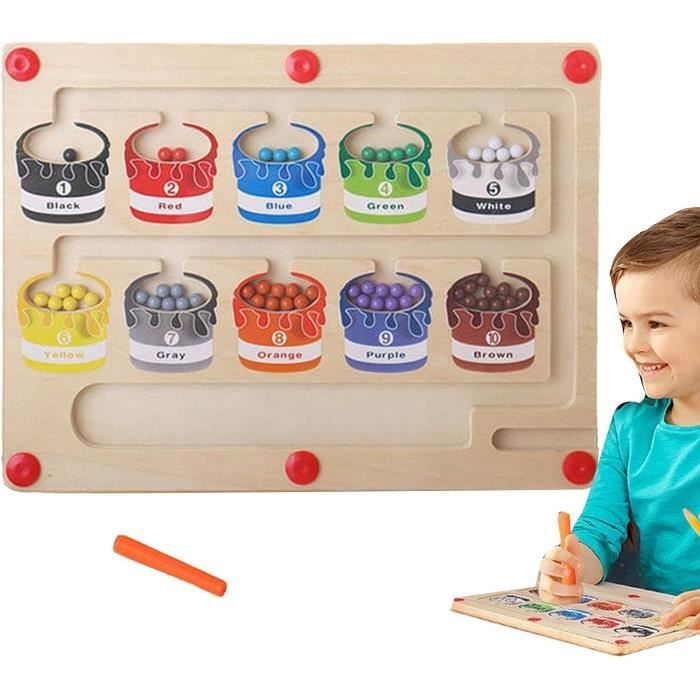 Wikay Jeu Labyrinthe Magnétique Enfant – Tableau Aimanté Avec 55 Billes En Bois, Apprendre Les Couleurs Et Les Chiffres, Jeu De Comptage Et Tri, Jouet Montessori Éducatif Pour Filles Et Garçons 3-7 Ans