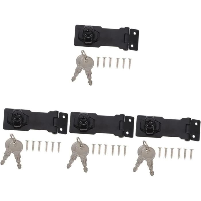 Loquet Verrouillable Avec Cadenas - Pour Tiroir, Armoire, Porte - 10.16 Cm, Noir, Livré Avec 2 Clés Et Vis