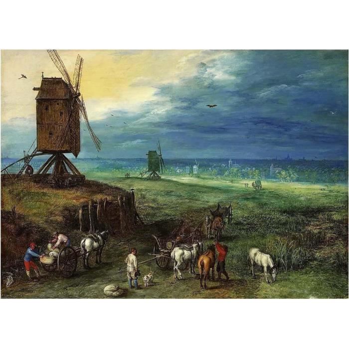 Tableau Peinture Huile Moulin Forestier, Toile Encadrée 40x35cm, Paysage Impressionniste