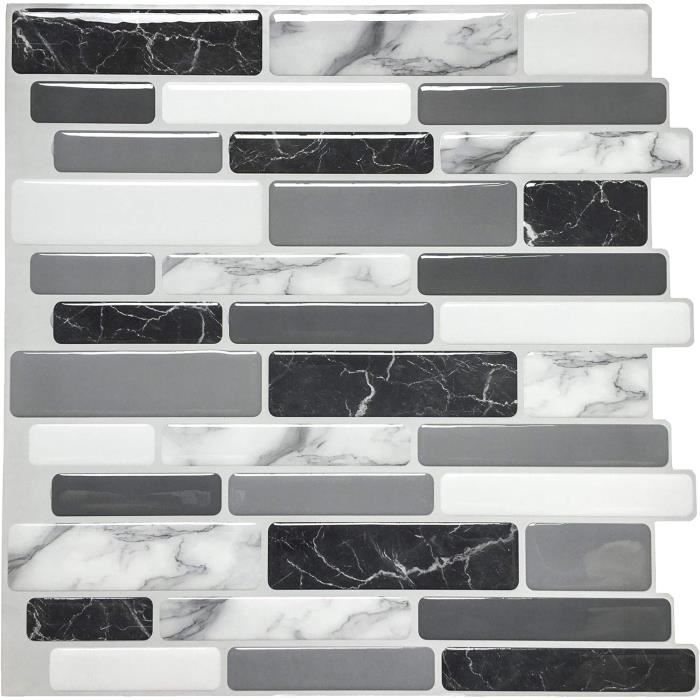 Carrelage Adhésif Art3d Noir Et Gris Marbre - 10 Pièces 30x30cm, Autocollant Pour Crédence Cuisine/SDB