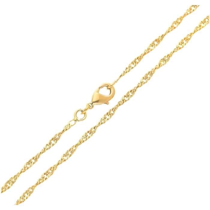 Chaîne De Cou Femme Maille Singapour - 55 Cm, Plaqué Or Jaune 750/1000, 2 Mm - Neuf Avec étiquettes