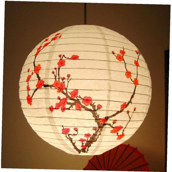 Lanterne Japonaise En Papier Blanc – Lot De 2 – Suspension Abat-Jour – 48x24cm