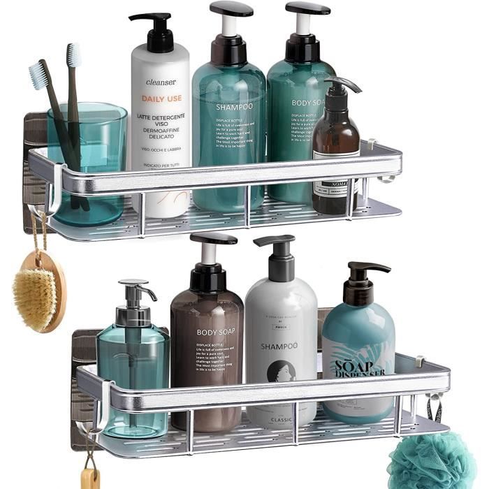 2 étagères De Douche Sans Perçage LINKINNO - Support 18 Kg, Acier Inox 304, Installation Facile, Design Aéré