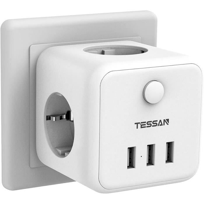 TESSAN 6 en 1 Multiprises USB Murale Cube - 3 Prises et 3 port  USB,interrupteur,Noir - Cdiscount Bricolage
