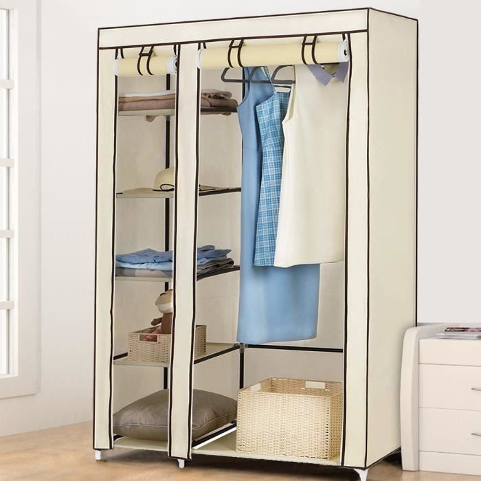 HSTURYZ Armoire Penderie à 6 Compartiments en Tissu Non Tissé 110 cm x 175 cm x 45 cm Beige