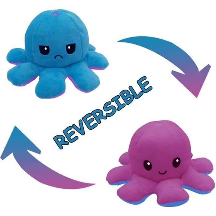Jouet en Peluche Pieuvre Mignonne Jouet en Peluche Double Face Flip Octopus, Jolie poupée de Poulpe réversible, poupée danimaux