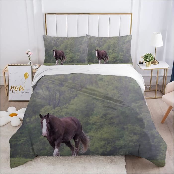 Housse de Couette Cheval Bleu - Parure de Lit avec Fermeture Éclair
