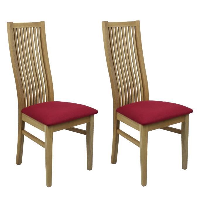 Lot 2 chaises salle à manger - assise en tissu rouge ...