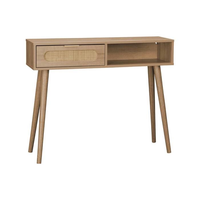 sweeek - Console scandinave décor bois et cannage arrondi 1 tiroir EVA sweeek - Console scandinave décor bois et cannage arrondi 1 tiroir EVA