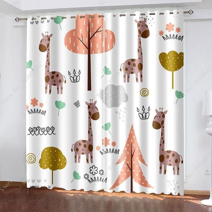 LWXBJX Rideaux Chambre Enfant - Jungle Dessin animé éléphant Tigre - 3D Impression Numérique Isolant Thermique - 150 x 166 cm - 90% Rideaux Occultant à Oeillets Moderne Rideau Fenêtre Chambre