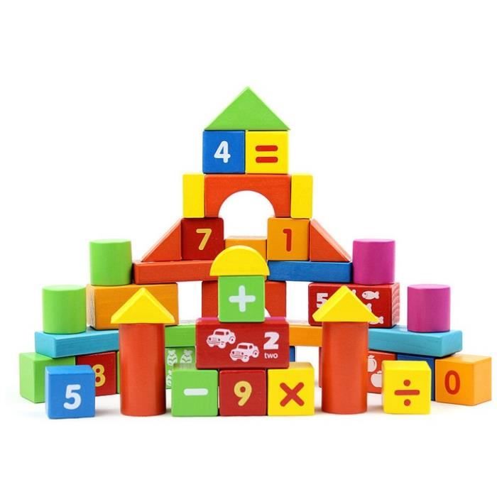 50PCS Les Blocs de Construction en Bois Jeux Educatif Jouet pour Enfant ...