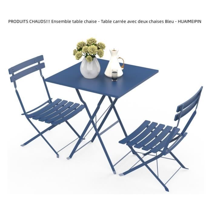 Ensemble table chaise de jardin - Table carrée 55*55cm avec deux chaises pliantes Bleu - HUAIMEIPIN