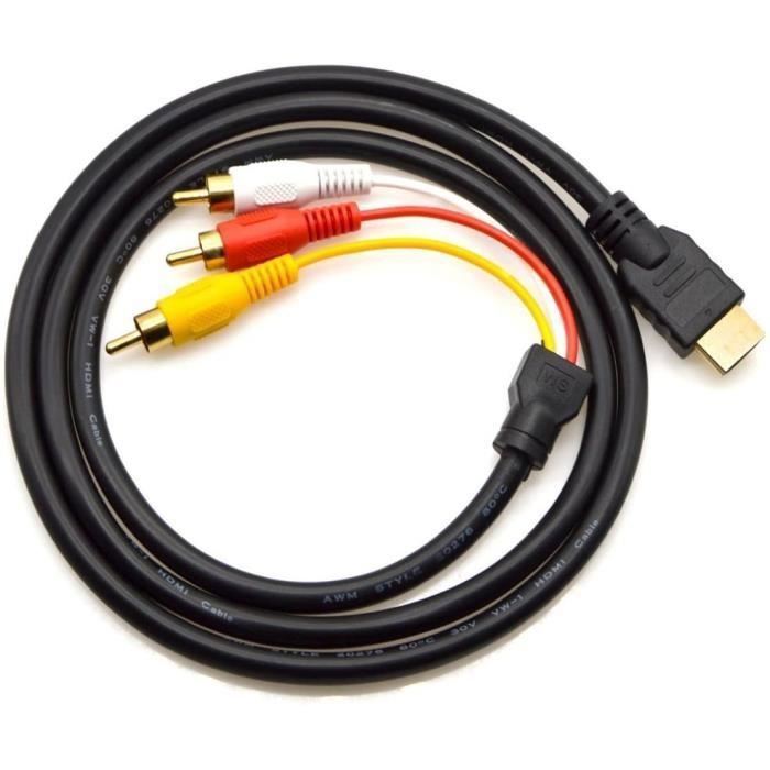 Câble Adaptateur Audio Vidéo Jack 3.5mm Mâle Vers 3x RCA Stéréo - 1,5m, Plaqué Or, Neuf