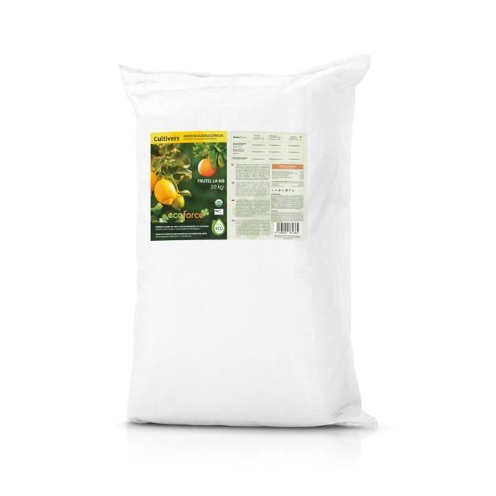 CULTIVERS Engrais biologique pour agrumes 20 kg. Engrais 100% organique pour citronnier, oranger, etc. Rendement plus élevé et gross