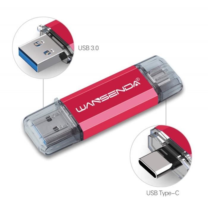 Clé USB 3.0 Et Type-C Wansenda 64 Go - Double Connectique Pour Android, PC, Mac - Transfert Rapide, Plug & Play