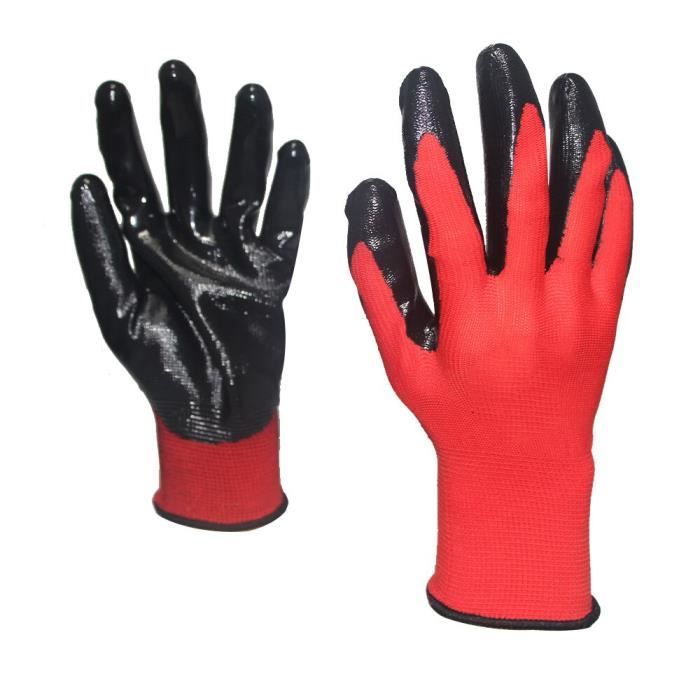 24 paires de nouveau rouge Nitrile enduits gants de Travail Tailles 7-10 