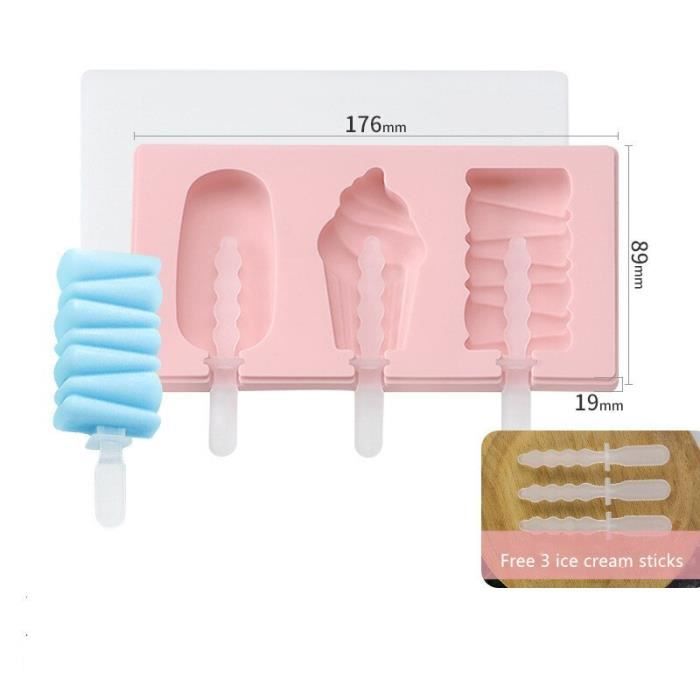 Moule à Glace En Silicone 3 Pièces Avec Bâtonnets – Forme Magnum, Réutilisable, Sans BPA, Pour Crèmes Glacées Maison