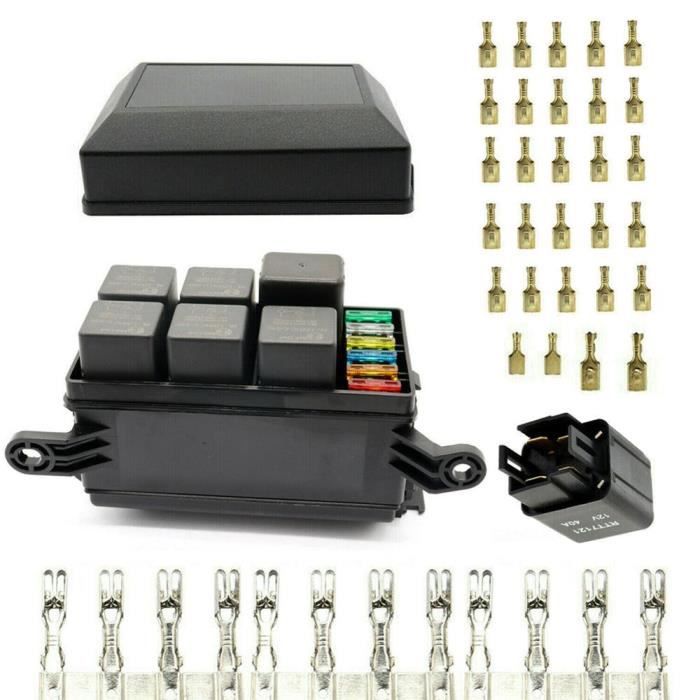 Jtron Boîtier Fusible 6 Voies Auto - Porte-Fusible ATO/ATC 12V Avec Connecteurs Vis - Sans Pôle Négatif