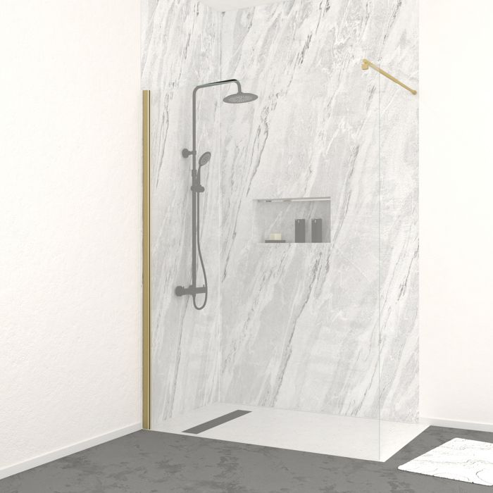 Paroi de douche à litalienne 140x200 cm verre trempé 8 mm - Or Doré Brossé - FREEDOM 2 GOLD