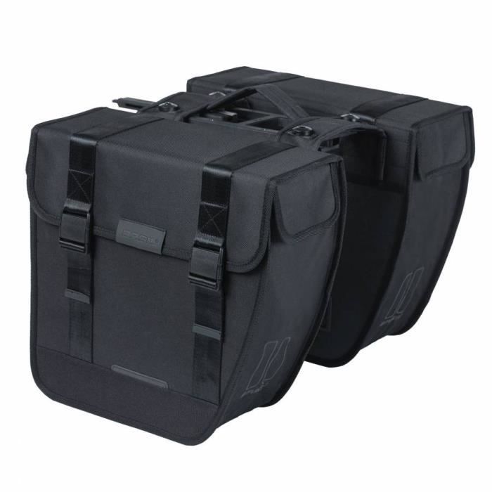 Sacoche arriere velo double basil tour 28l noir (34x14x34cm) fixation porte bagage compatible systeme mik