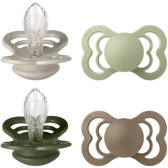 Sucette bébé - BIBS Supreme - Symétrique - T2 - Silicone - 4 pièces - Sand Sage Hunter Green Dark Oak
