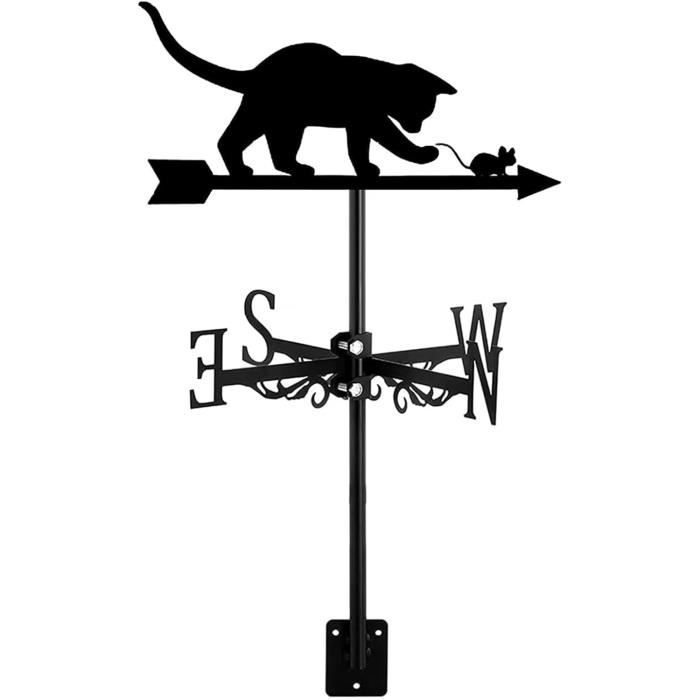 Girouette Chat En Acier Inoxydable - Décoration De Jardin, Indicateur De Vent, Pour Toit, Terrasse, Tonnelle