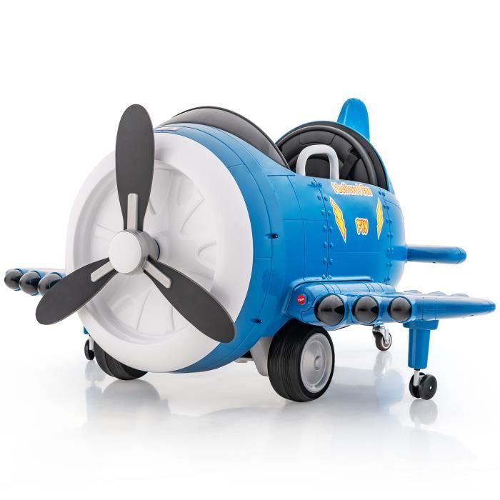 avion voiture électrique enfant - costway - ailes pliables et hélice - bleu